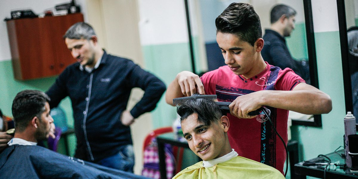 Barber course at the JRS FVDL centre in in Bourj Hammoud, Lebanon.